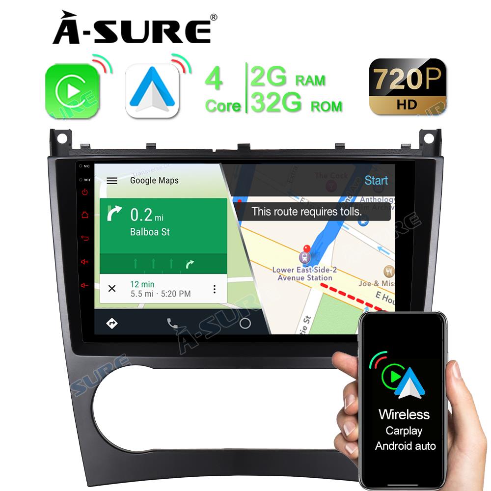 A-Sure GPS 9 Zoll Autoradio Mercedes W203 2+32GB CarPlay
