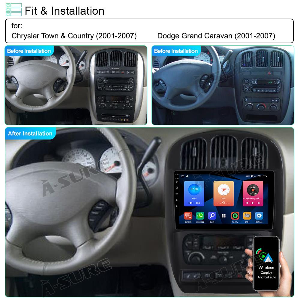 A-Sure GPS 10,1 Zoll Autoradio für Town & Country mit Carplay