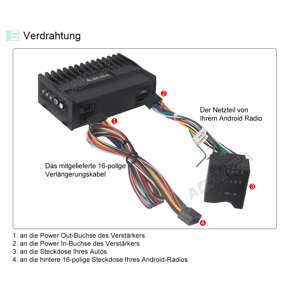 A-Sure Radio Accessories Verstärker 16-Pin Chinch Subwoofer