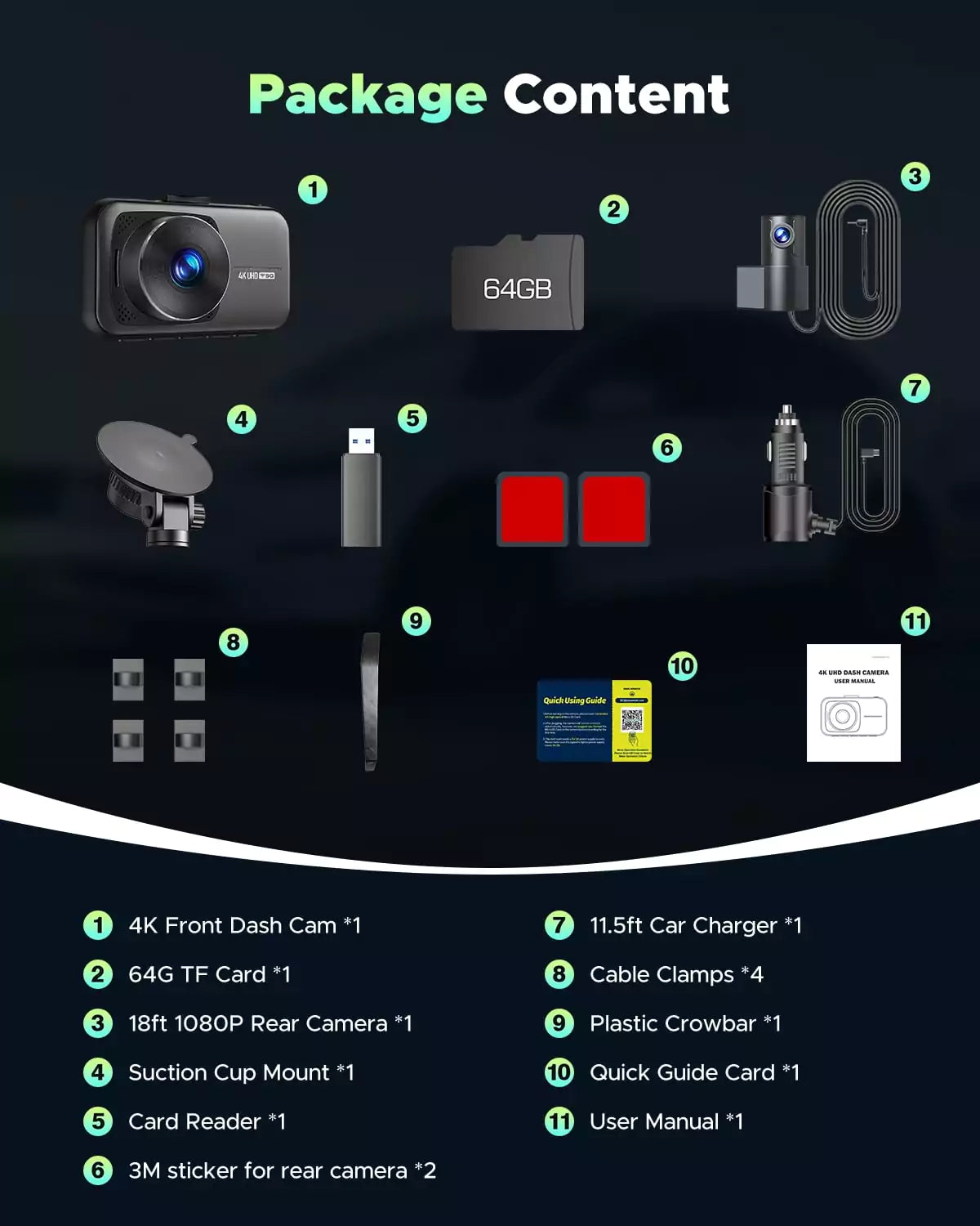 LAMTTO DC16 Dashcam 4K Front Heck 64GB WLAN