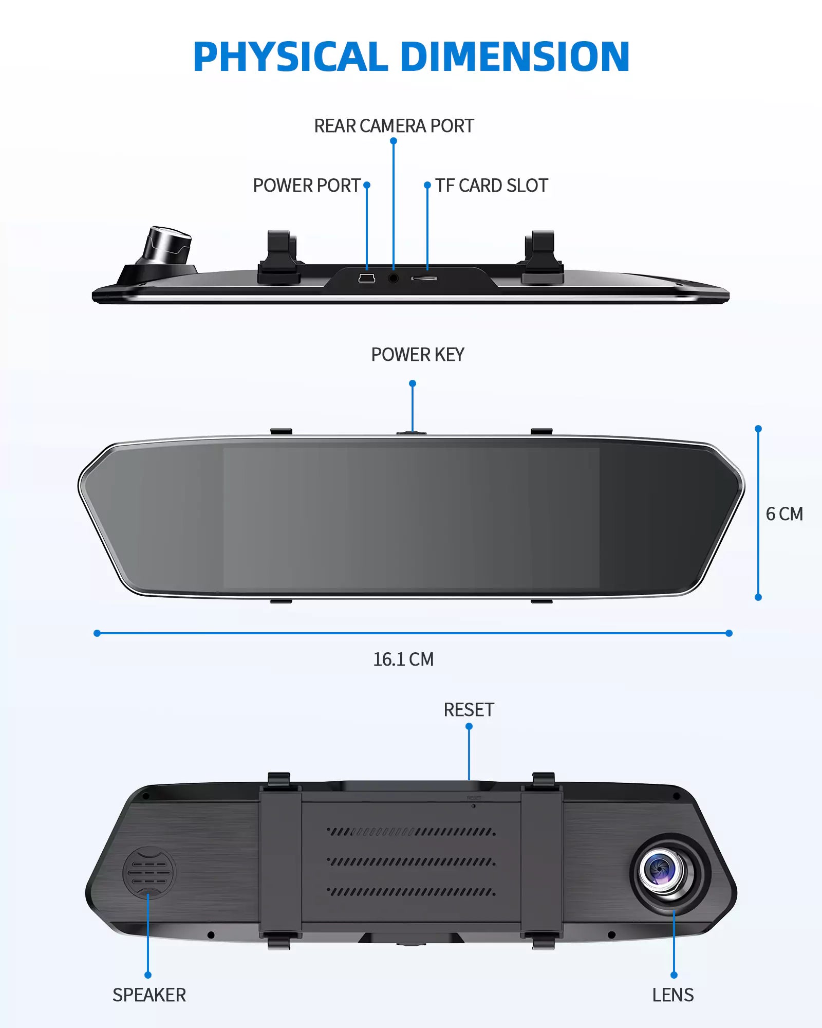 LAMTTO Dash Cam CE35A Spiegel 7 Zoll Touch Front+Heck 1080P
