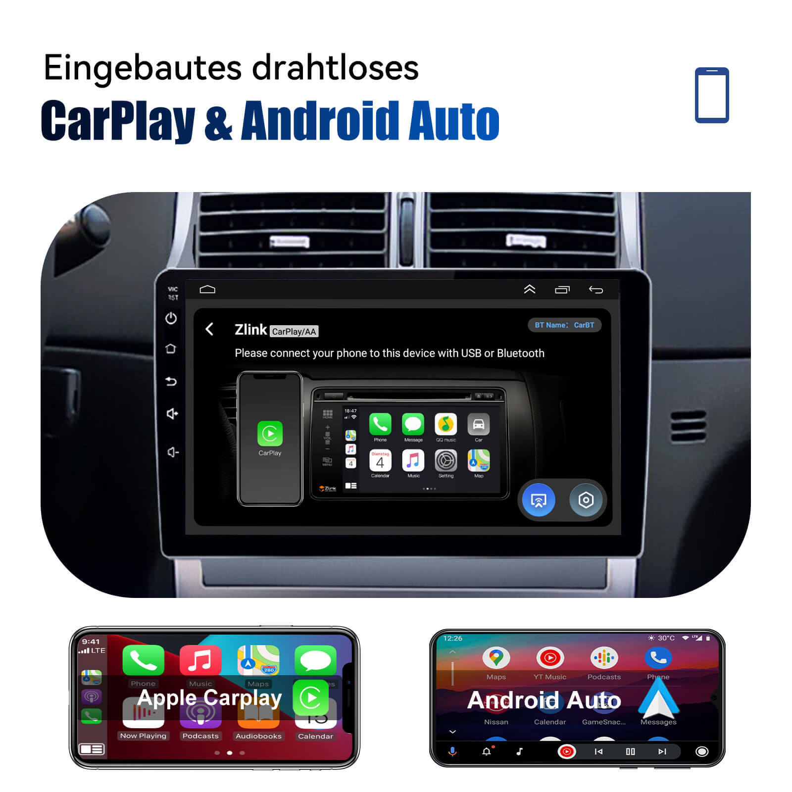 ESSGOO Peugeot 307 Autoradio 2007-2013 CarPlay Lenkrad