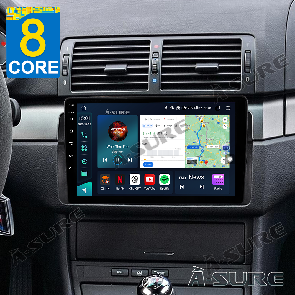 A-Sure GPS BMW E46 Autoradio 9 Zoll 4+64GB Android 13