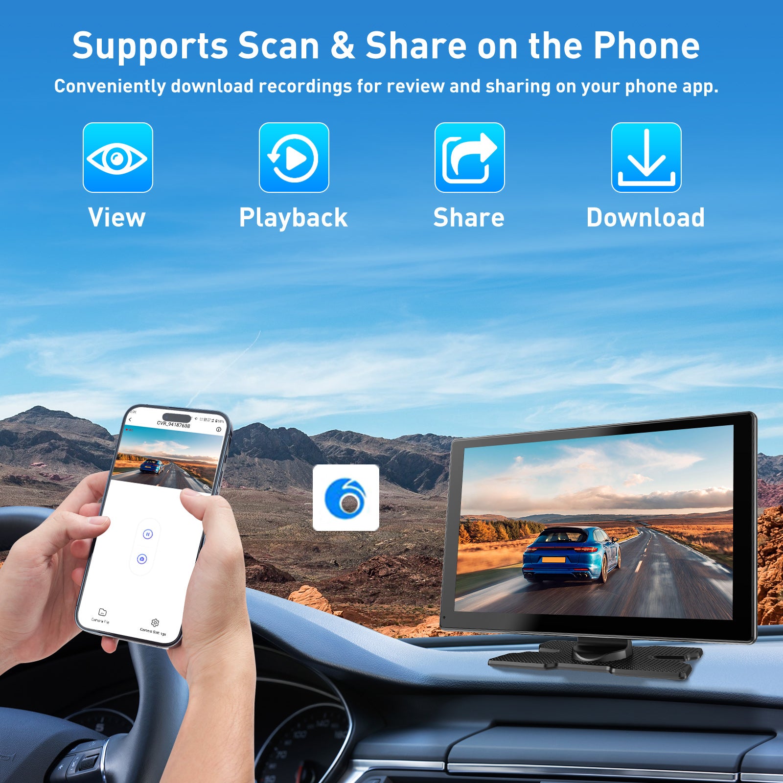 ESSGOO Dash Cam CarPlay E52 9 Zoll Display mit 4K Dashcam