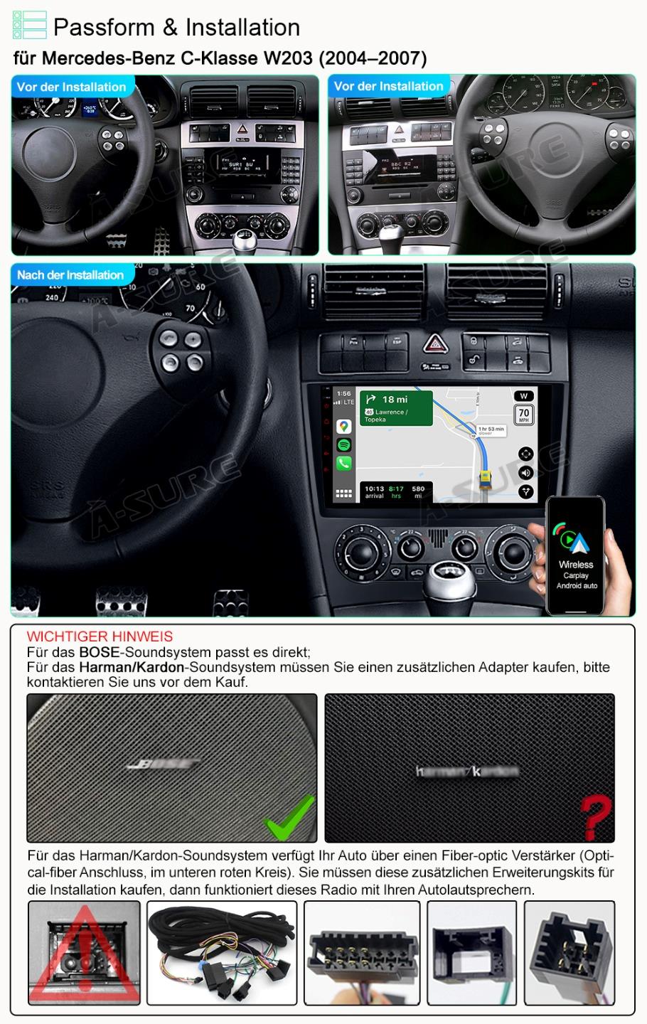 A-Sure Mercedes W203 Autoradio 9 Zoll Android 12 2+32GB