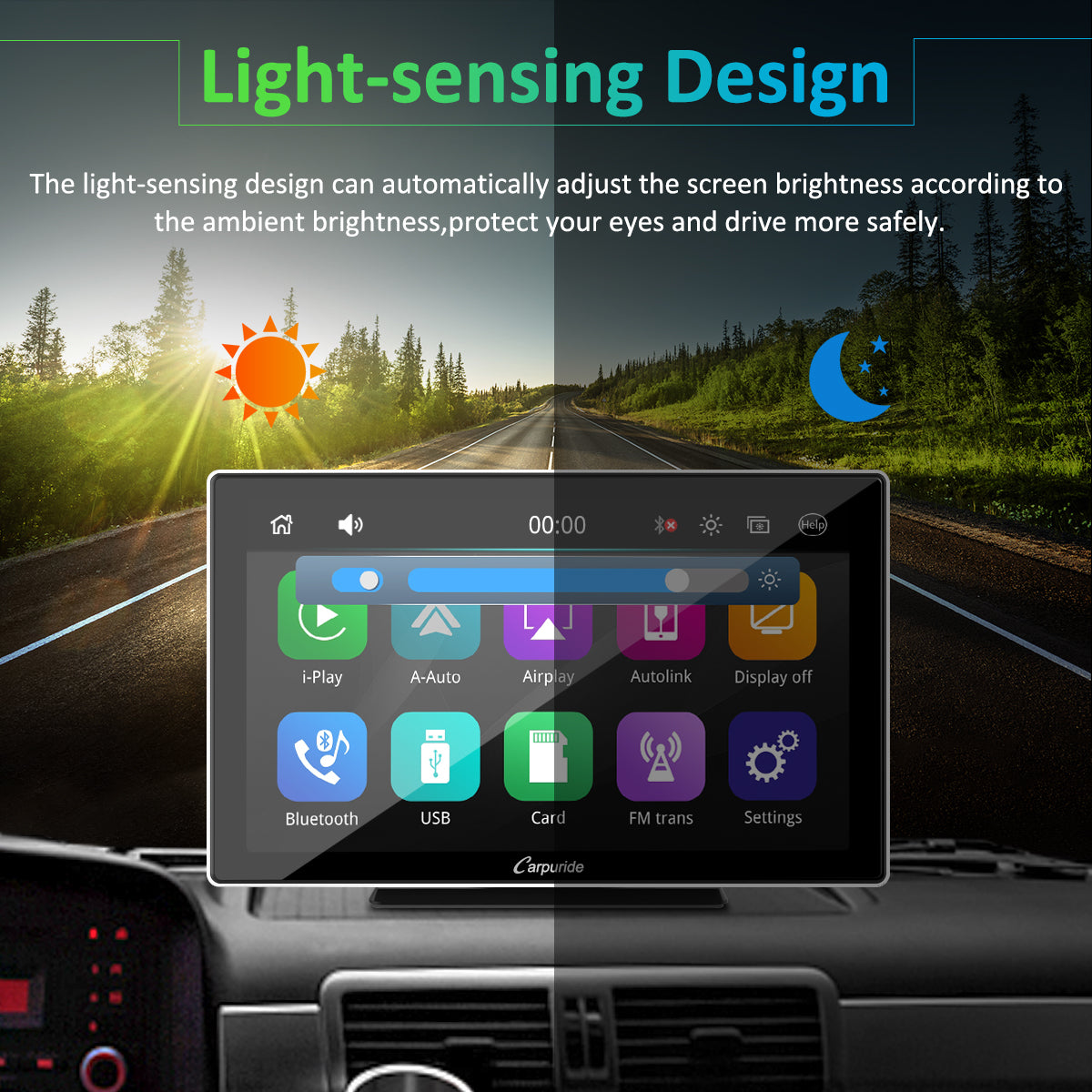 Carpuride CarPlay-Display 9 Zoll IPS silber mit Bluetooth FM