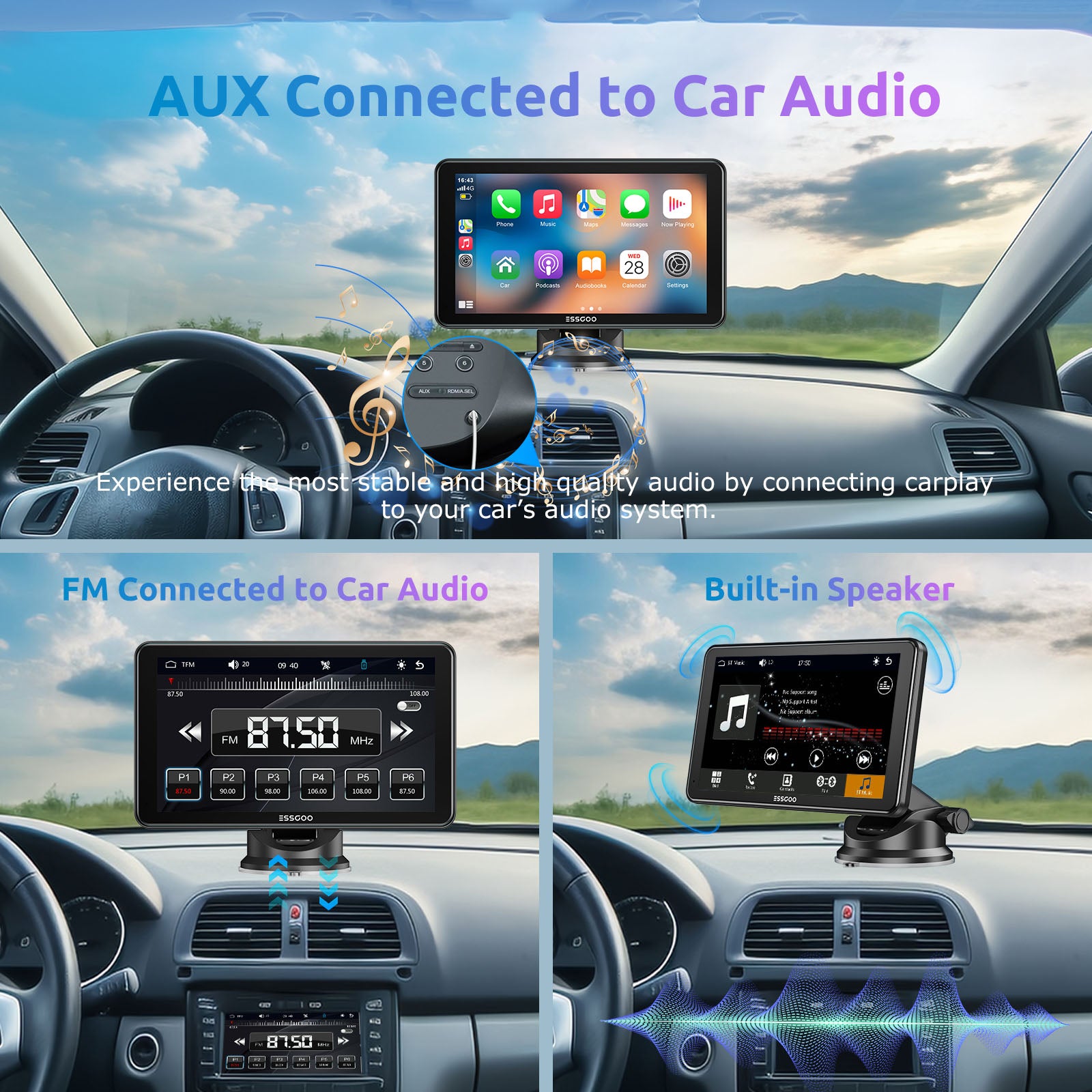 ESSGOO Portable CarPlay Display 7 Zoll Touchscreen AUX