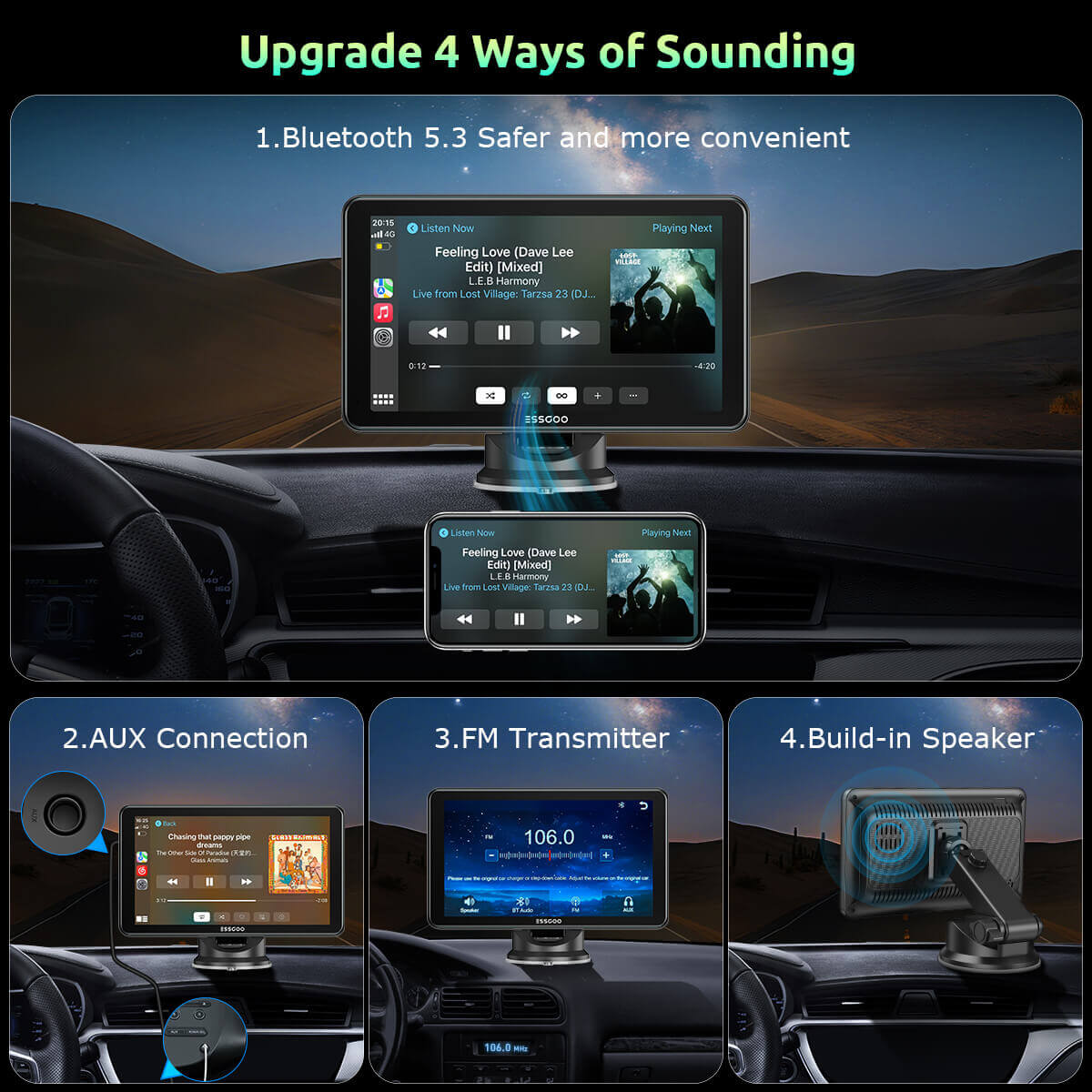 ESSGOO Portable CarPlay 743CP 7 Zoll CarPlay-Display Wireless
