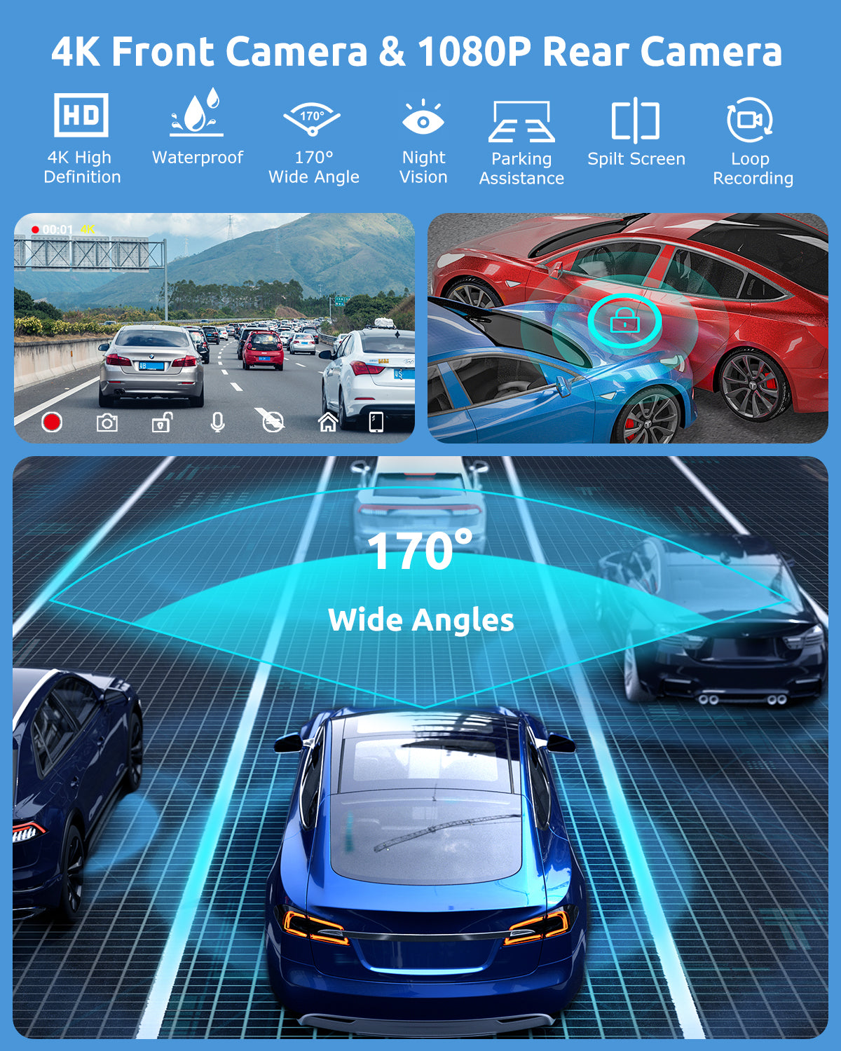 ESSGOO Dash Cam CarPlay H26 CarPlay-Display 10,26 Zoll 4K Dashcam