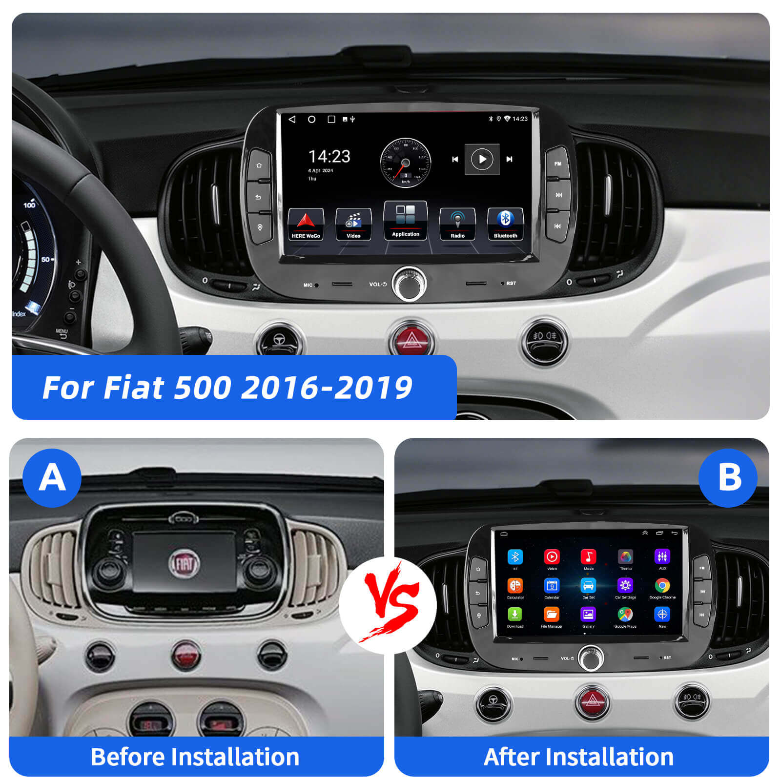 ESSGOO AR7001 Fiat 500 Autoradio 7 Zoll Android 14