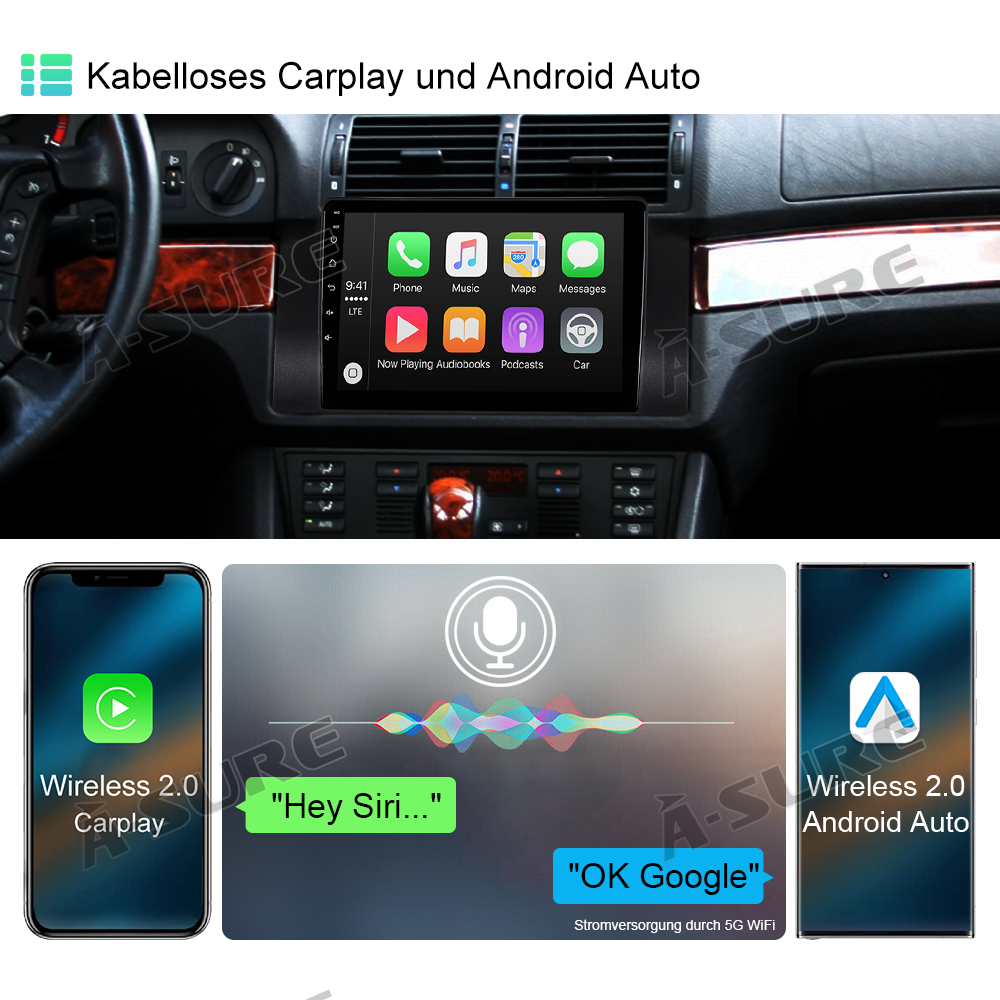A-Sure GPS Autoradio BMW E39 E53 4+64GB CarPlay