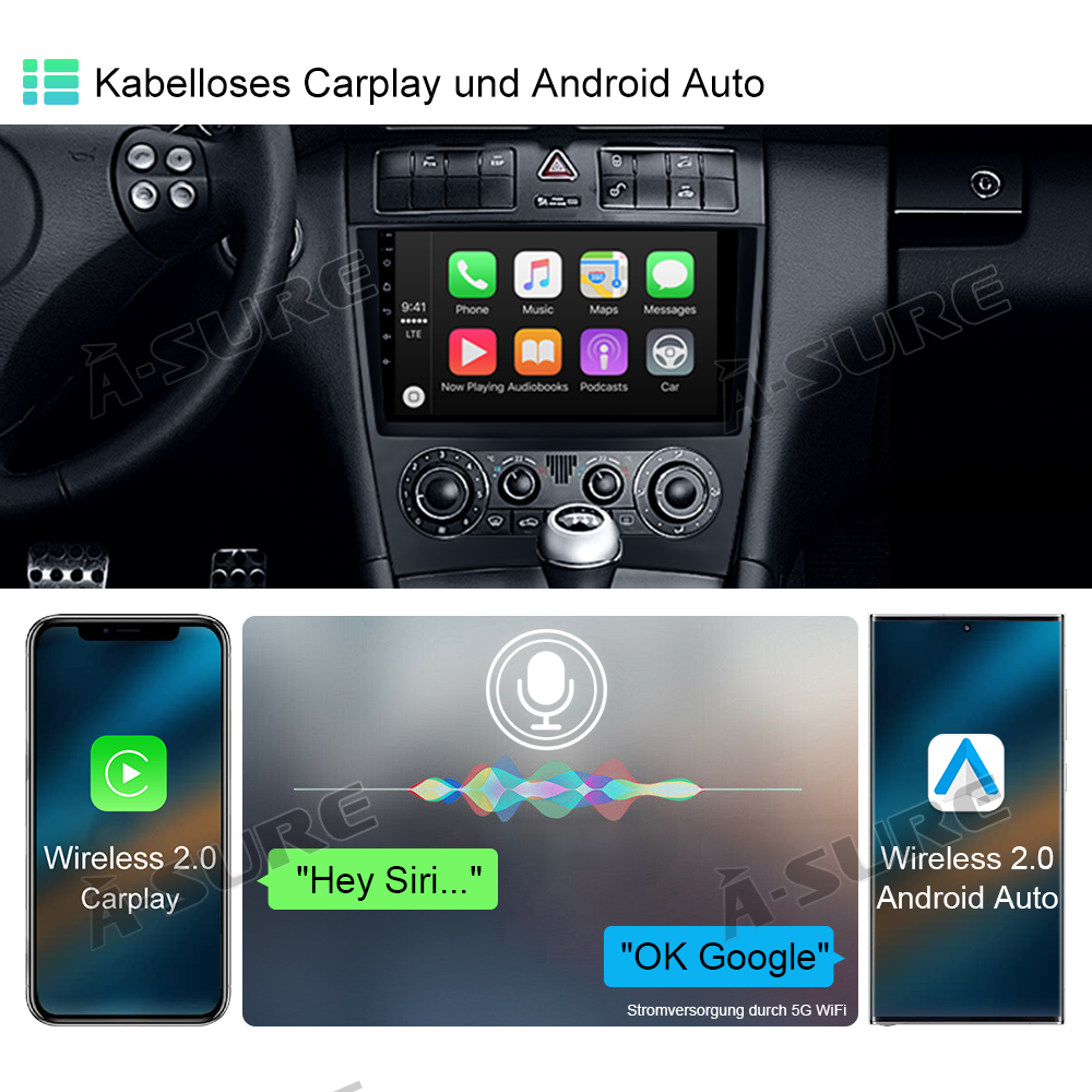 A-Sure Mercedes W203 Autoradio 9 Zoll 4+64GB CarPlay