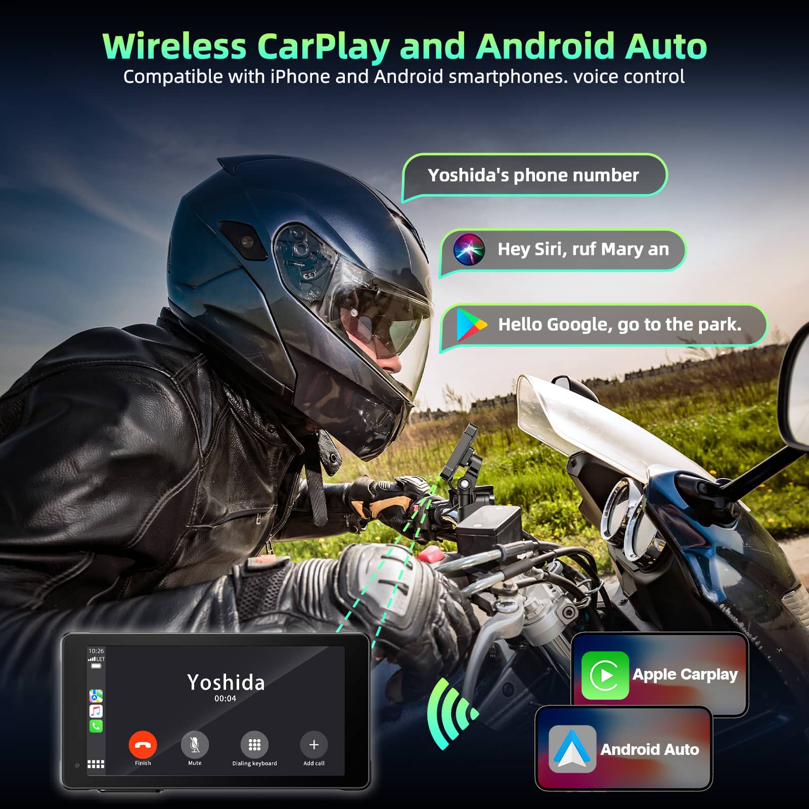 LAMTTO RC12 5,5" CarPlay-Display Motorrad mit 2K+1080P Dashcam