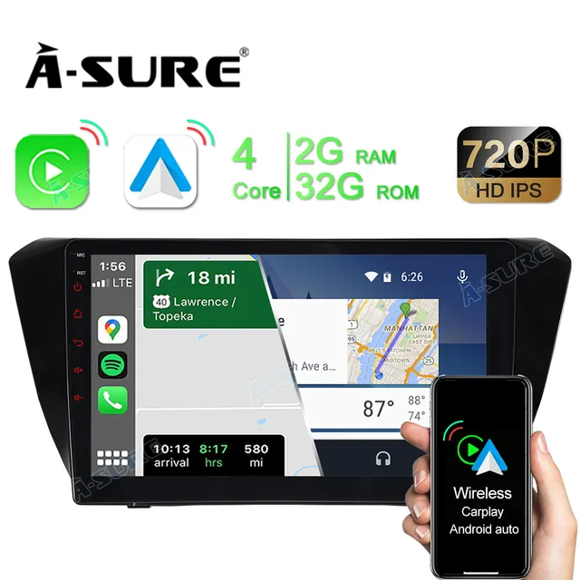 A-Sure Autoradio 9 Zoll Skoda Superb ab 2016 2+32GB Carplay