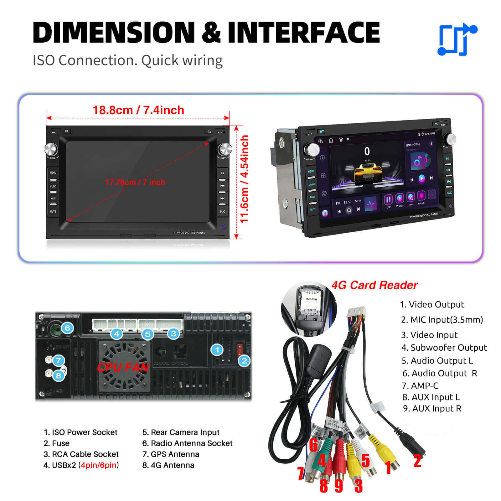 ESSGOO Car Stereo AR7001 Autoradio 7 Zoll für Golf 4