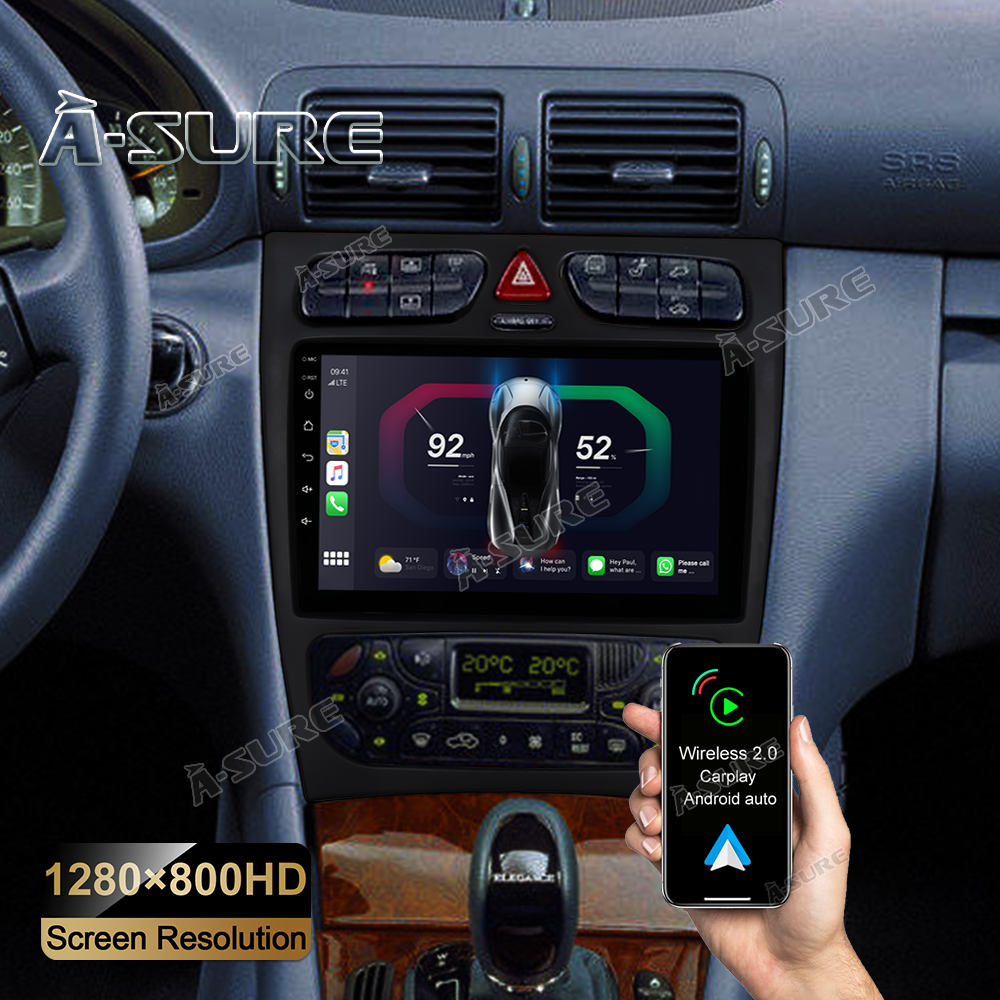A-Sure GPS Autoradio 9 Zoll Android 12 Mercedes W203 2+32GB