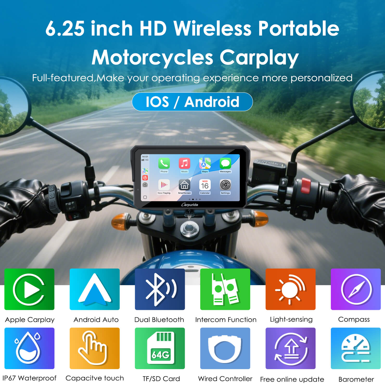 Carpuride W602S Pro CarPlay-Display 6 Zoll Motorrad ohne TPMS