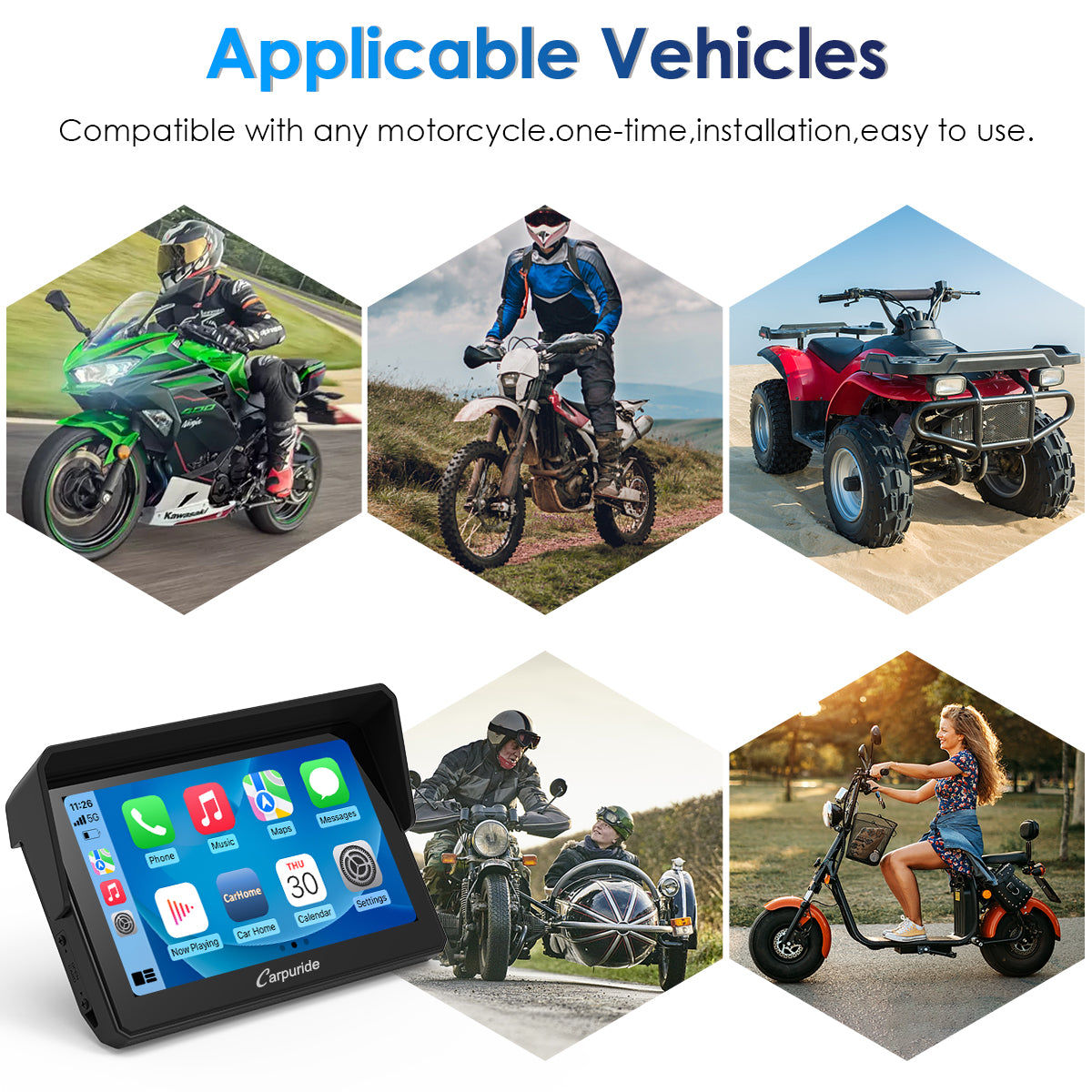 Carpuride W502 Motorrad CarPlay-Display 5 Zoll IP67 Bluetooth