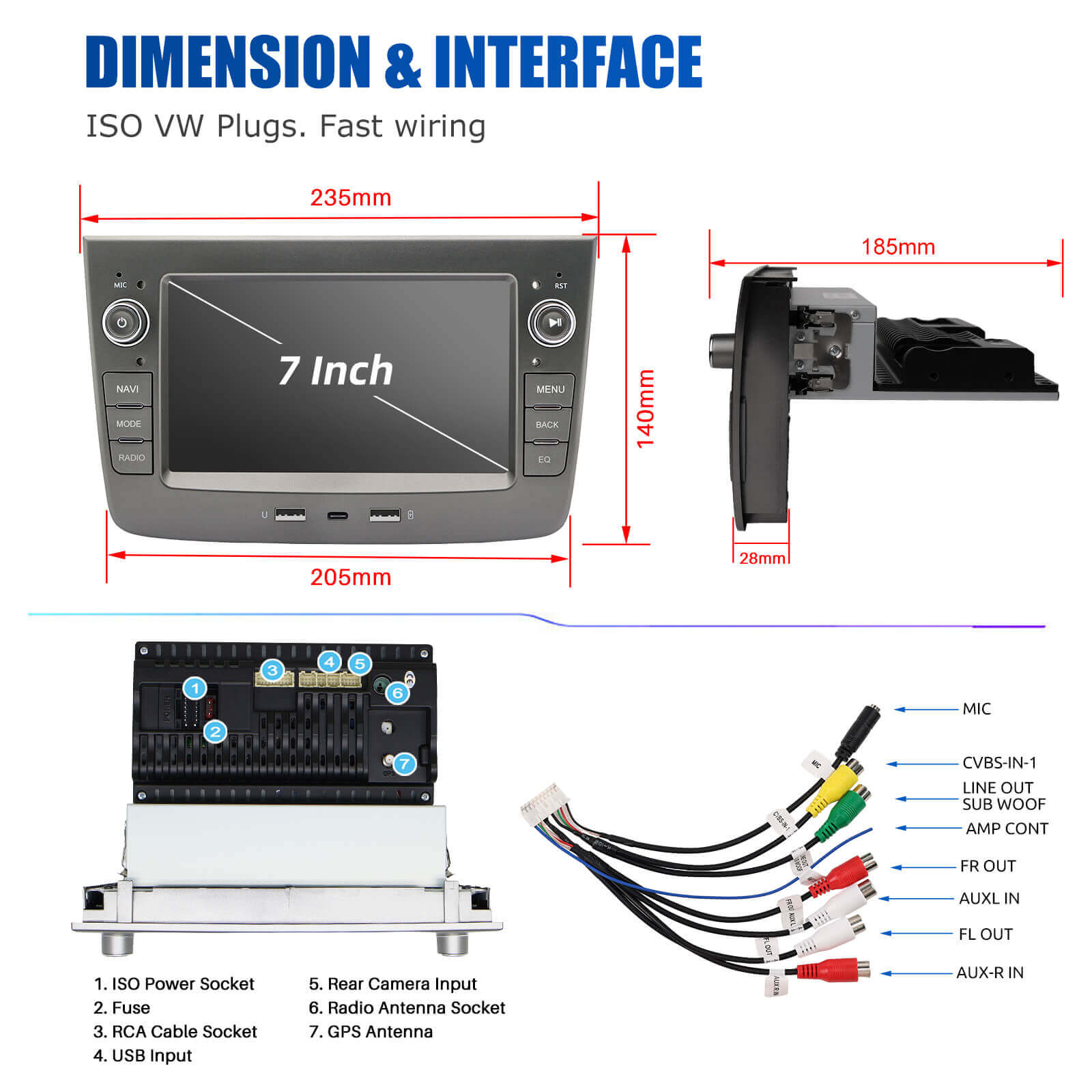 ESSGOO Car Stereo AR7005 Autoradio 7 Zoll für Alfa Mito