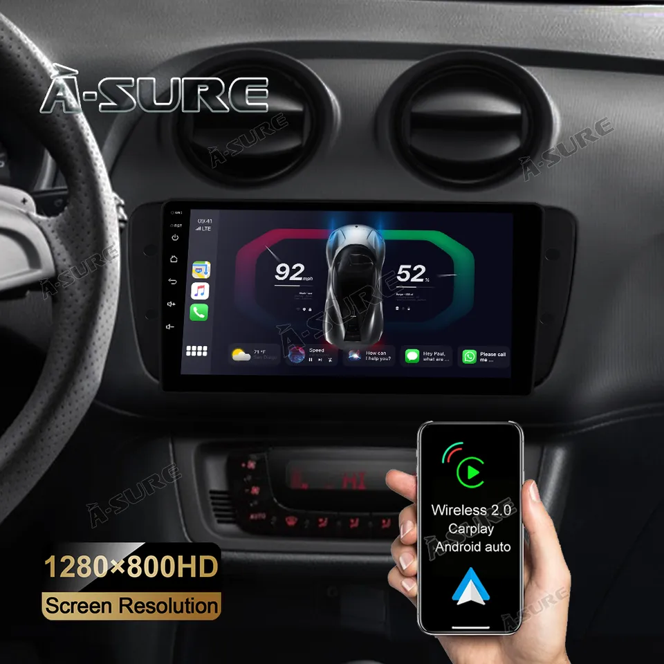 A-Sure GPS 9 Zoll Android 12 Autoradio Seat Ibiza 6J CarPlay