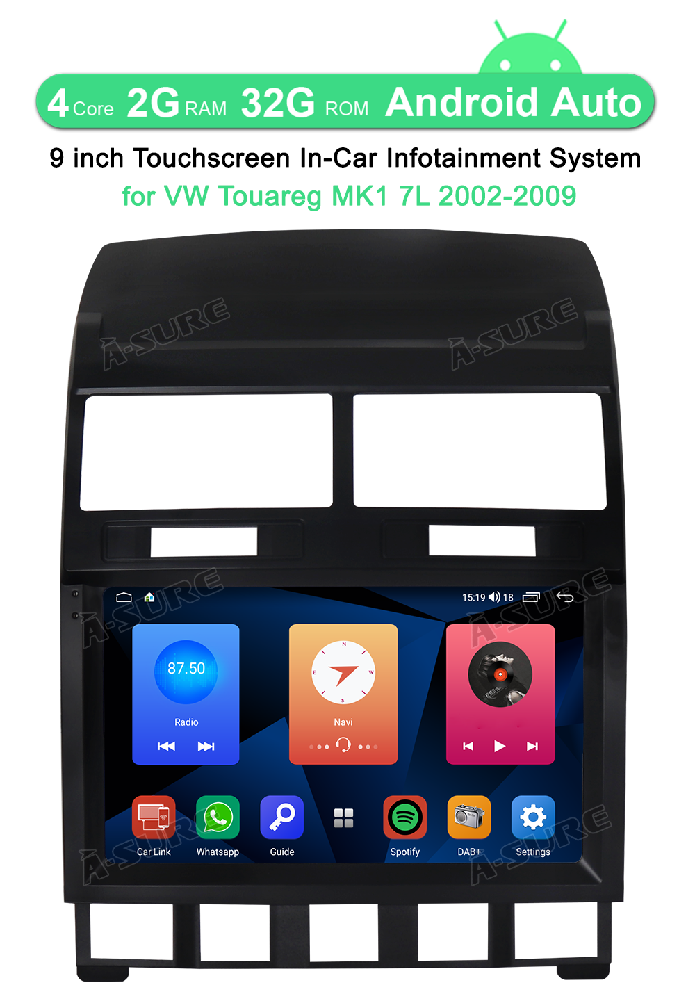 A-Sure GPS Autoradio 9 Zoll VW Touareg 7L Android 2+32GB