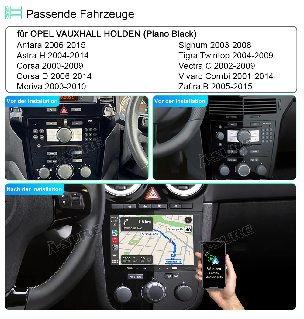 A-Sure 8 Zoll Autoradio Astra H Zafira B 2+32GB Android 12
