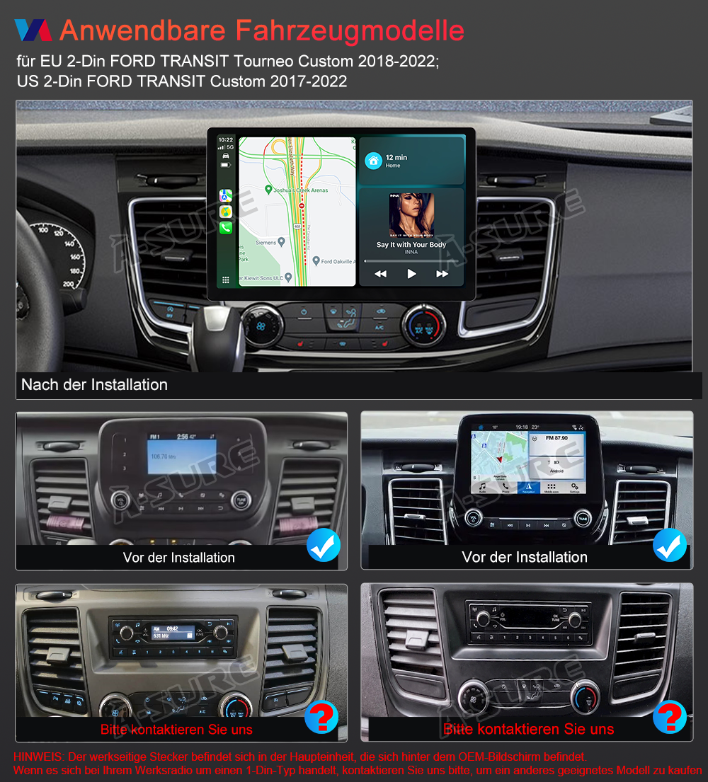 A-Sure GPS 13,1 Zoll Autoradio Ford Transit 4+64GB 2K