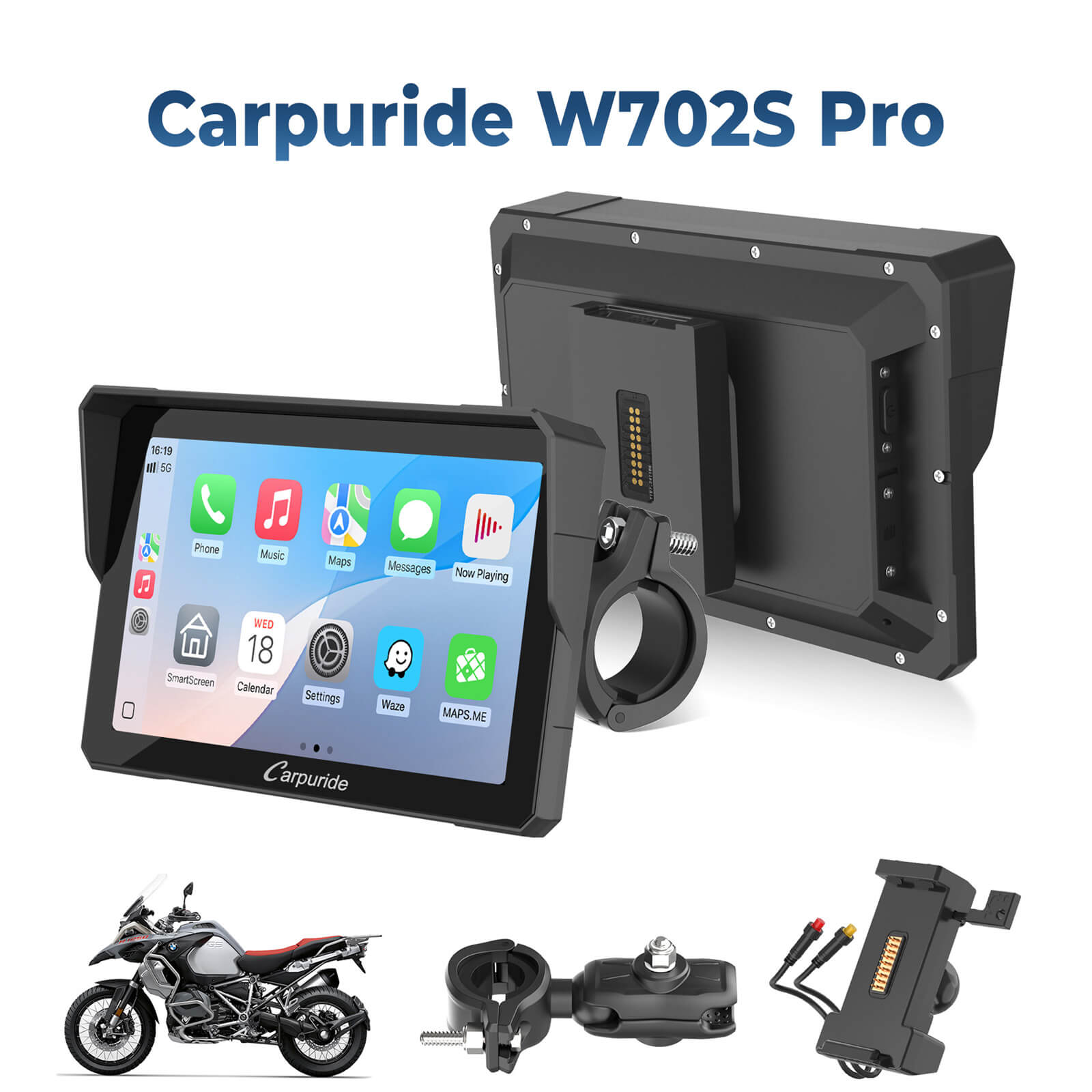 Carpuride W702S Pro Motorrad CarPlay-Display 7 Zoll TPMS