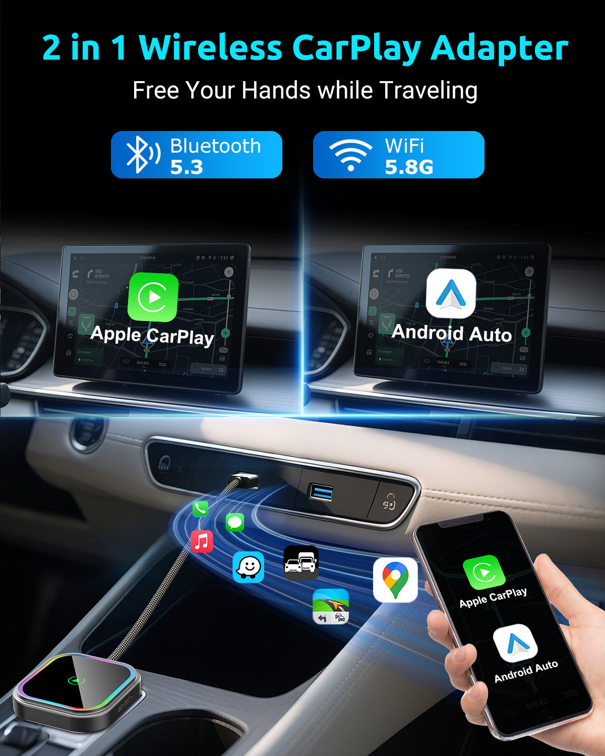 ESSGOO PL8 Pro CarPlay Adapter Wireless 2-in-1 Mini Box