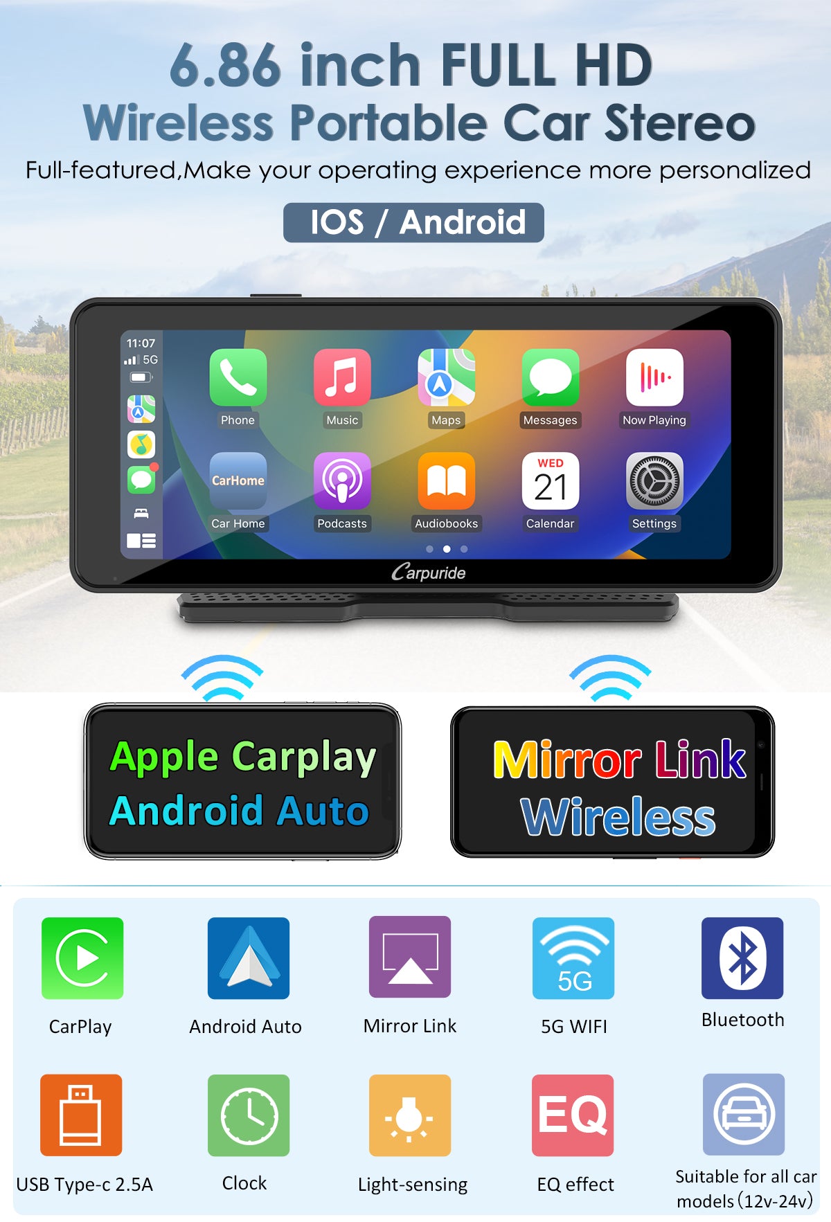 Carpuride W609 CarPlay-Display 6,86 Zoll Nachrüstung Ohne Kamera