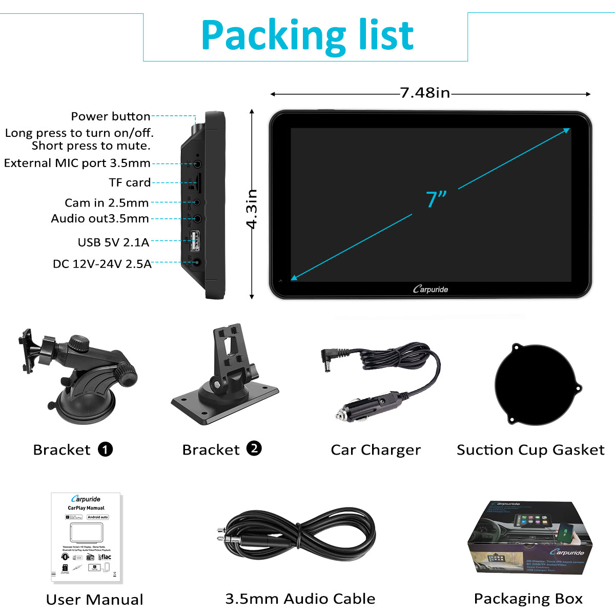 Carpuride Car Smart Stereo 7 Zoll CarPlay-Display Touch