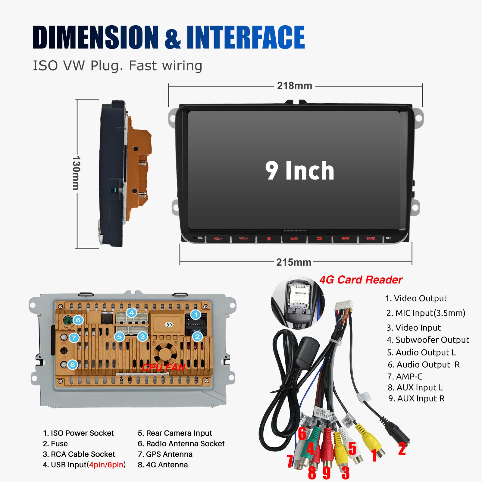 ESSGOO Car Stereo AR9002 Autoradio 9 Zoll Android 14 Standard