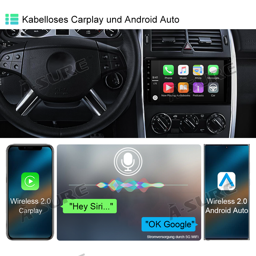 A-Sure GPS Autoradio Mercedes W169 W245 9 Zoll 4+64GB