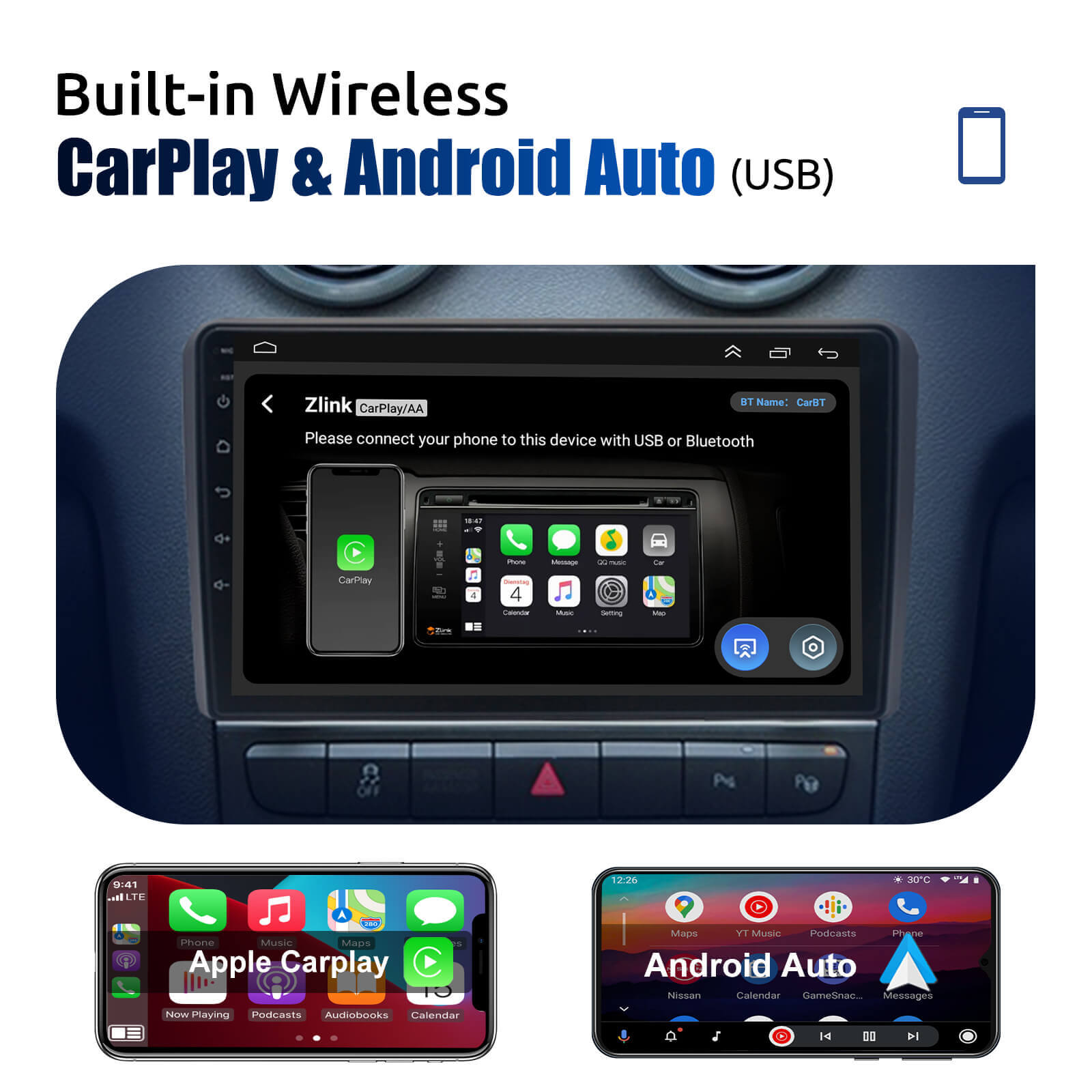 ESSGOO Autoradio 9 Zoll für Audi A3 mit CarPlay Standard