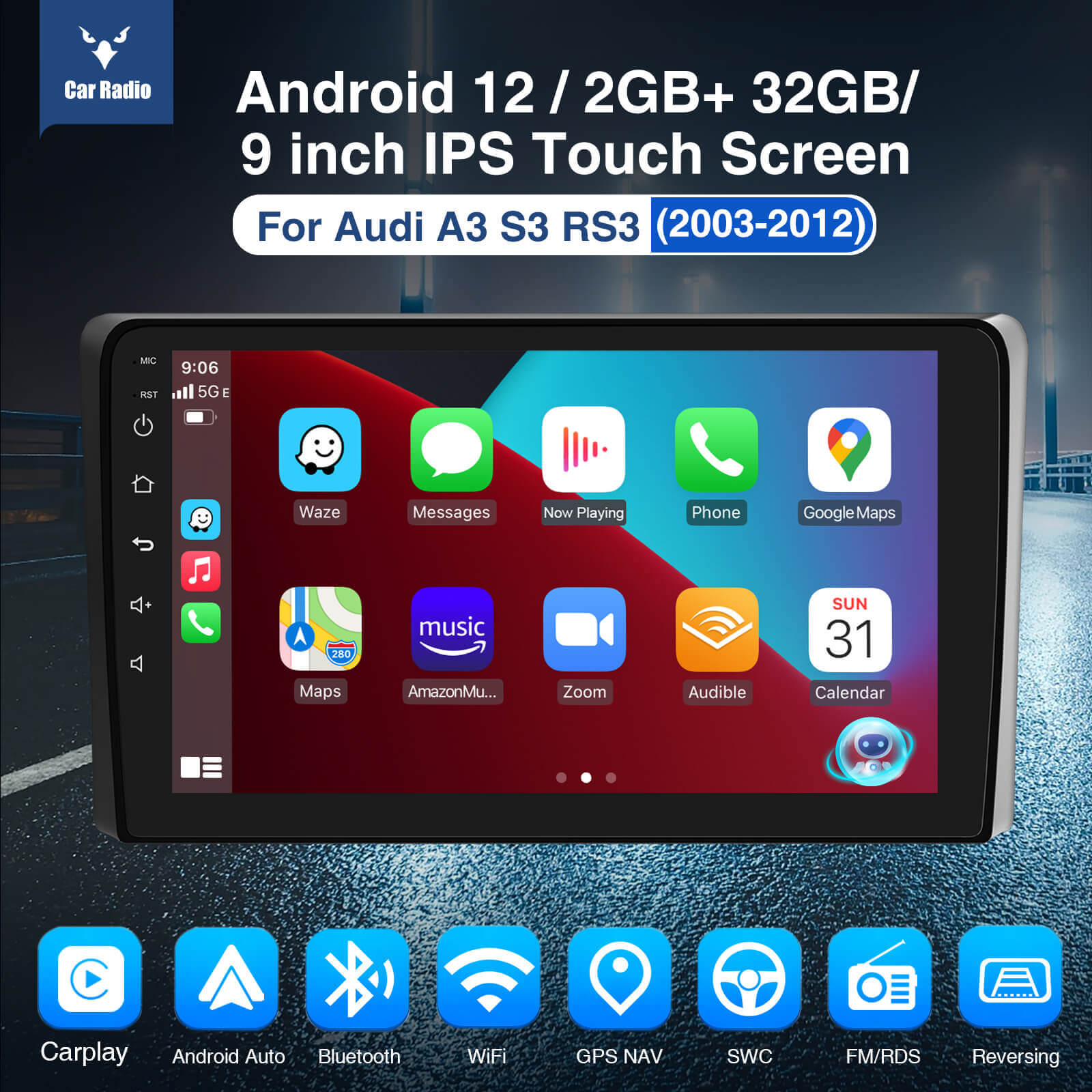 ESSGOO Autoradio 9 Zoll für Audi A3 mit CarPlay Standard