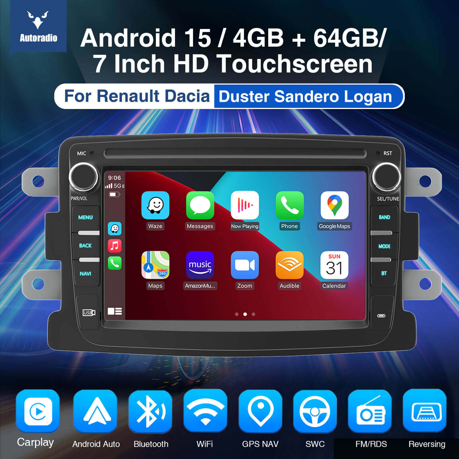 ESSGOO AR7001 7 Zoll Autoradio Android 15 für Renault Dacia