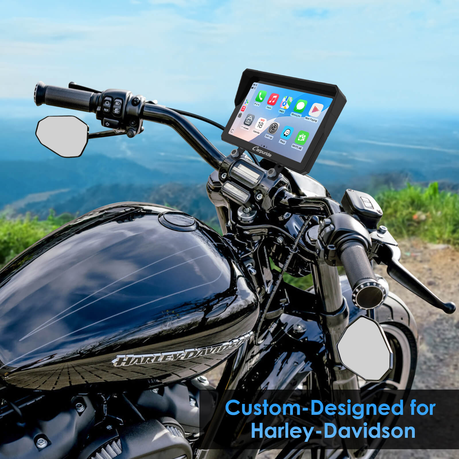 Carpuride W702H Harley CarPlay-Display 7 Zoll + Halterung