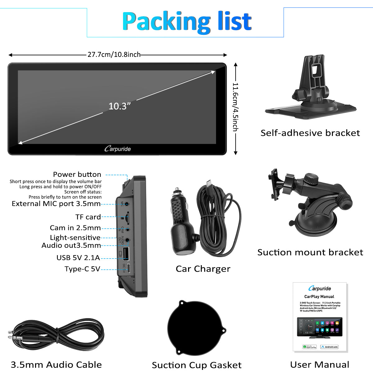 Carpuride W103 CarPlay Display 10,3 Zoll Auto