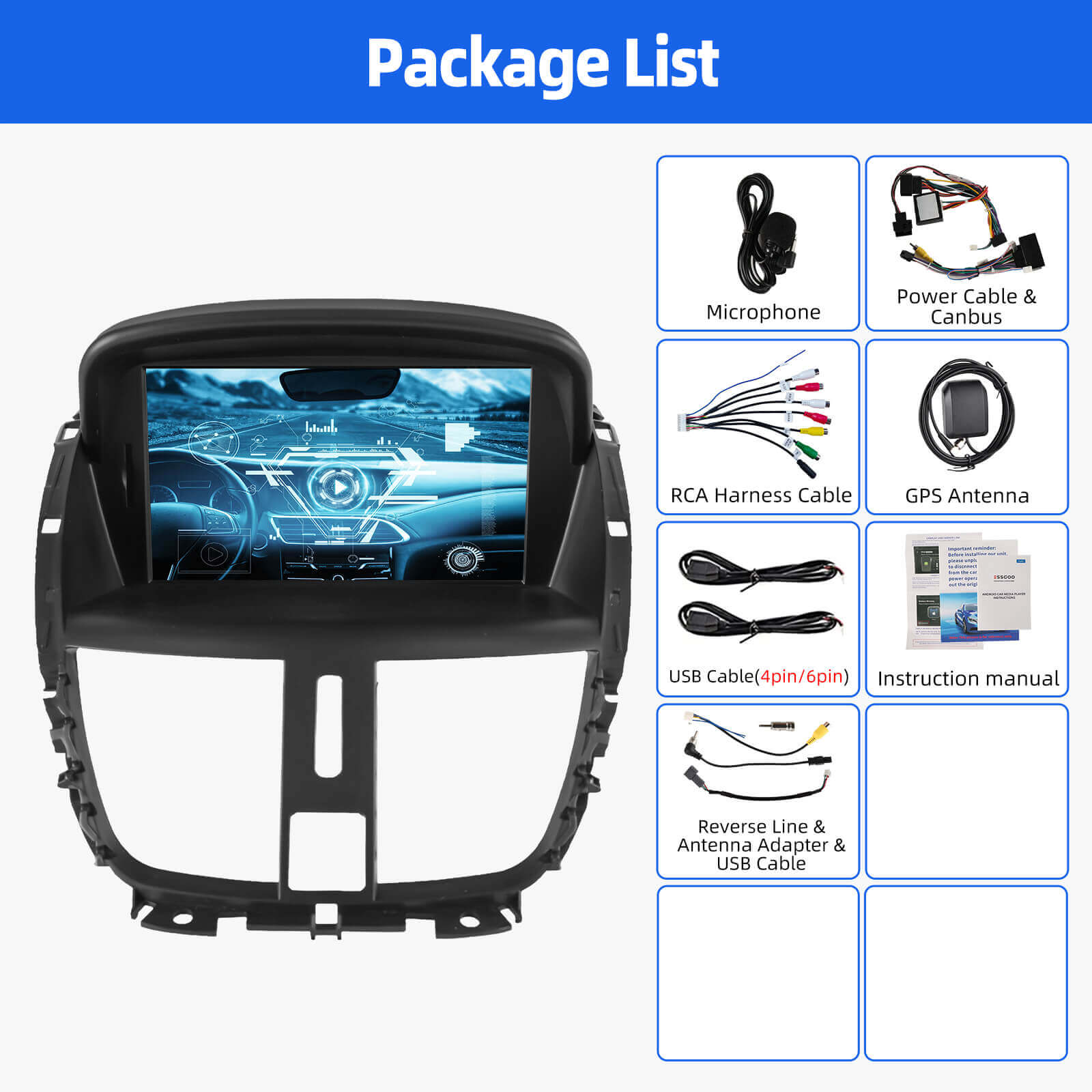 ESSGOO AR7001 MP5 Autoradio 7 Zoll für Peugeot 207 Android