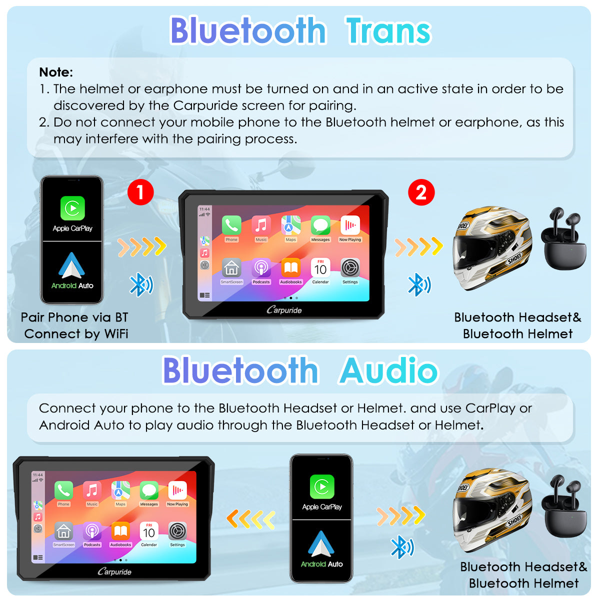 Carpuride W702 Motorrad Display CarPlay IP67 Dual Bluetooth