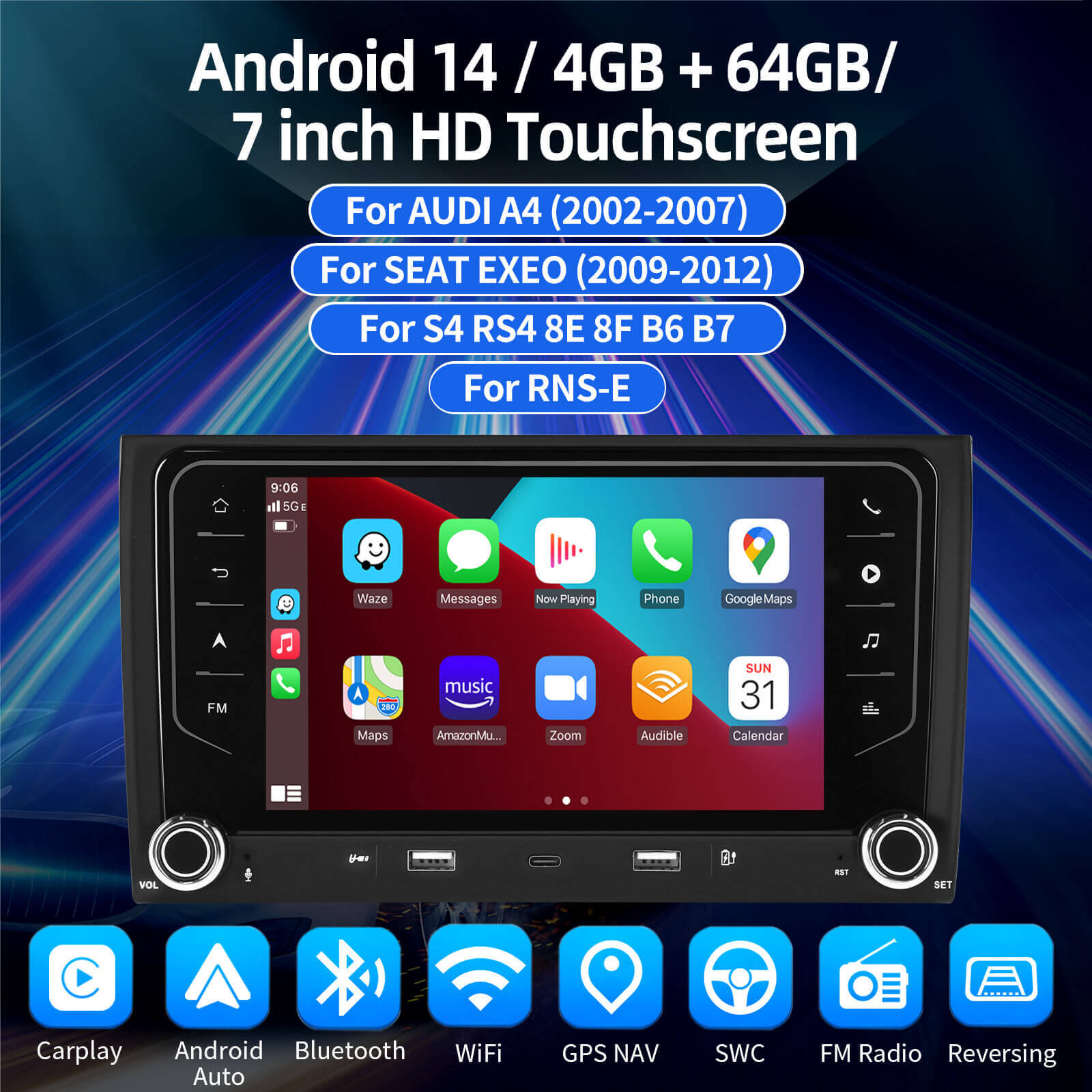 ESSGOO Car Stereo AR7001 Audi A4 Autoradio Android 14