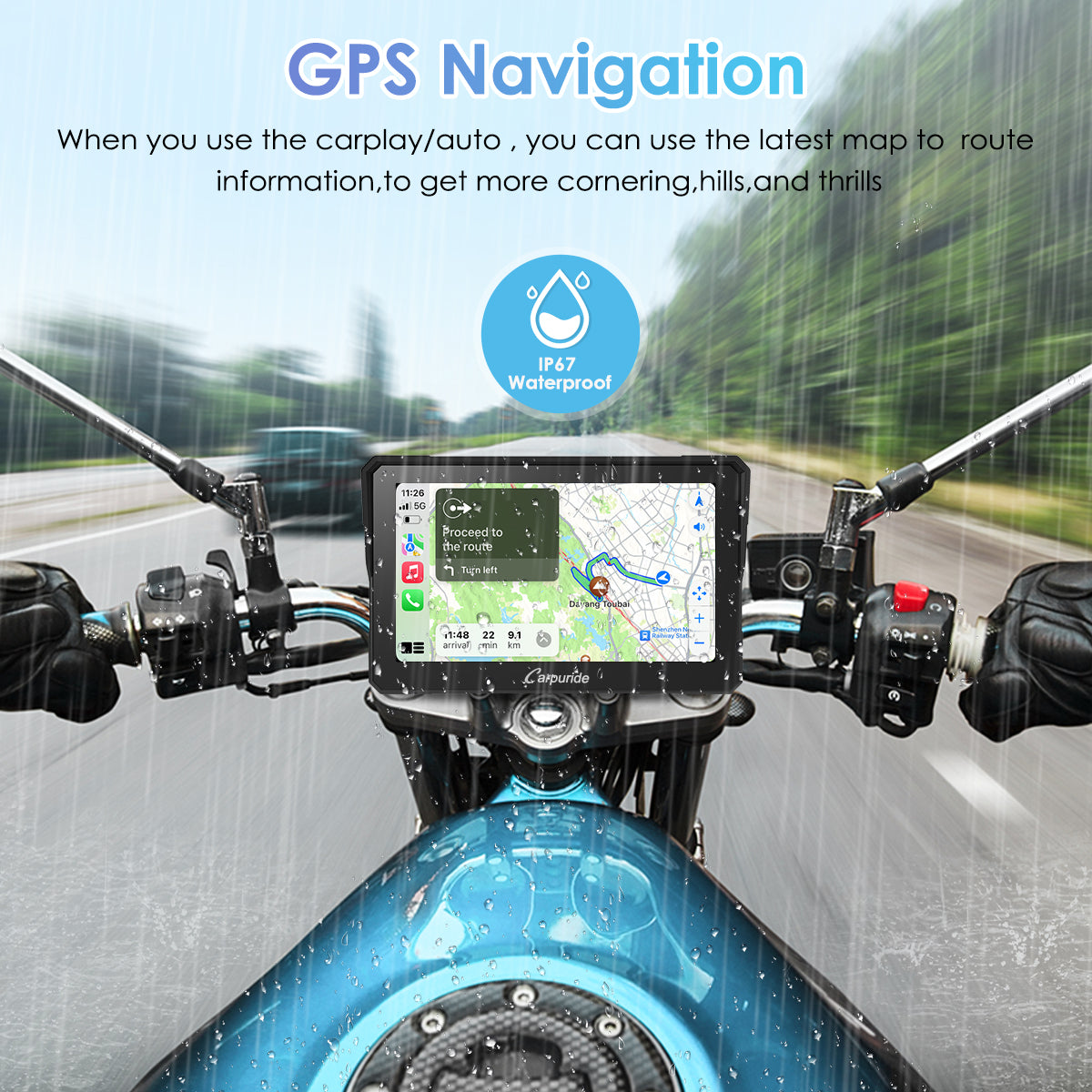 Carpuride W702 Motorrad Display CarPlay IP67 Dual Bluetooth