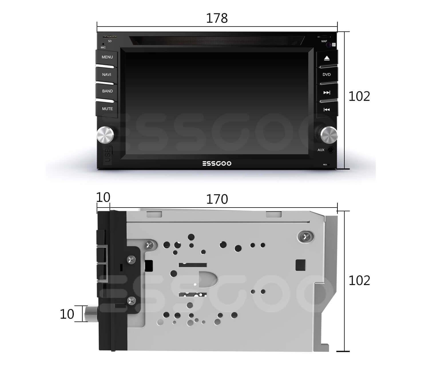ESSGOO Car Stereo FR6201 2-DIN Autoradio CD DVD 6,2 Zoll