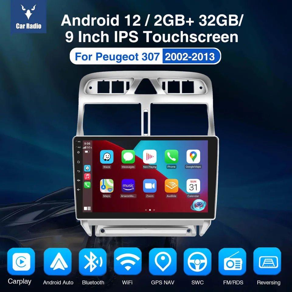 ESSGOO Peugeot 307 Autoradio 2007-2013 CarPlay Lenkrad