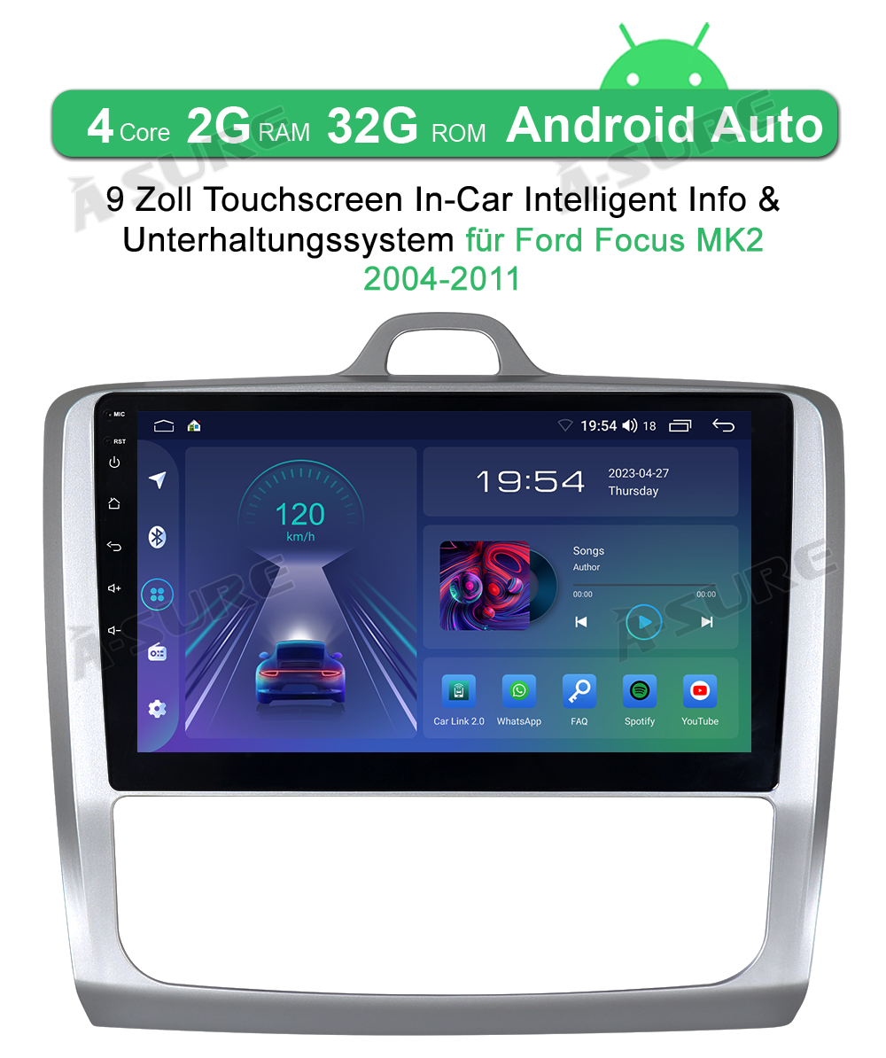 A-Sure 9 Zoll 2+32GB Autoradio Ford Focus MK2 CarPlay
