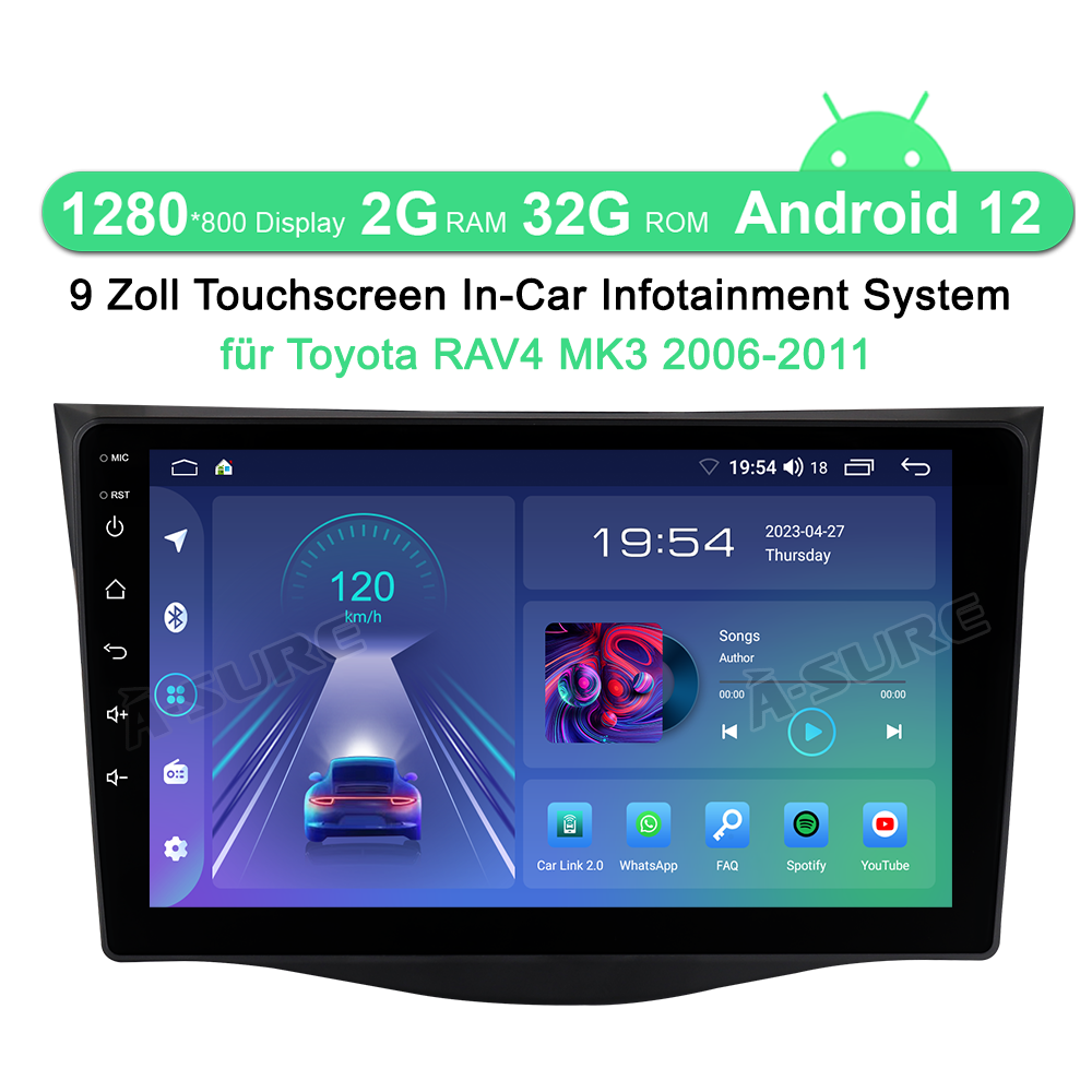 A-Sure GPS car radios Toyota RAV4 Autoradio 9 Zoll 2+32GB