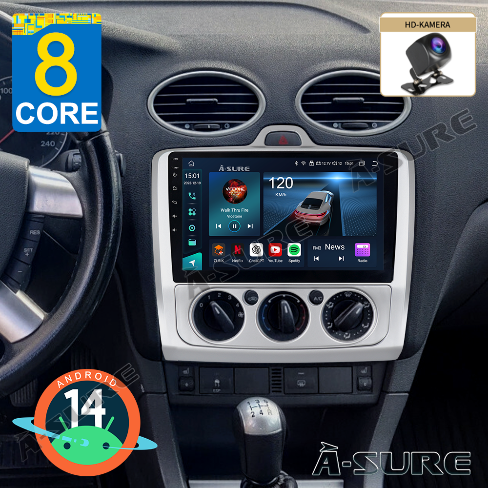A-Sure GPS car radios Ford Focus MK2 Autoradio 9 Zoll CarPlay 4+64GB