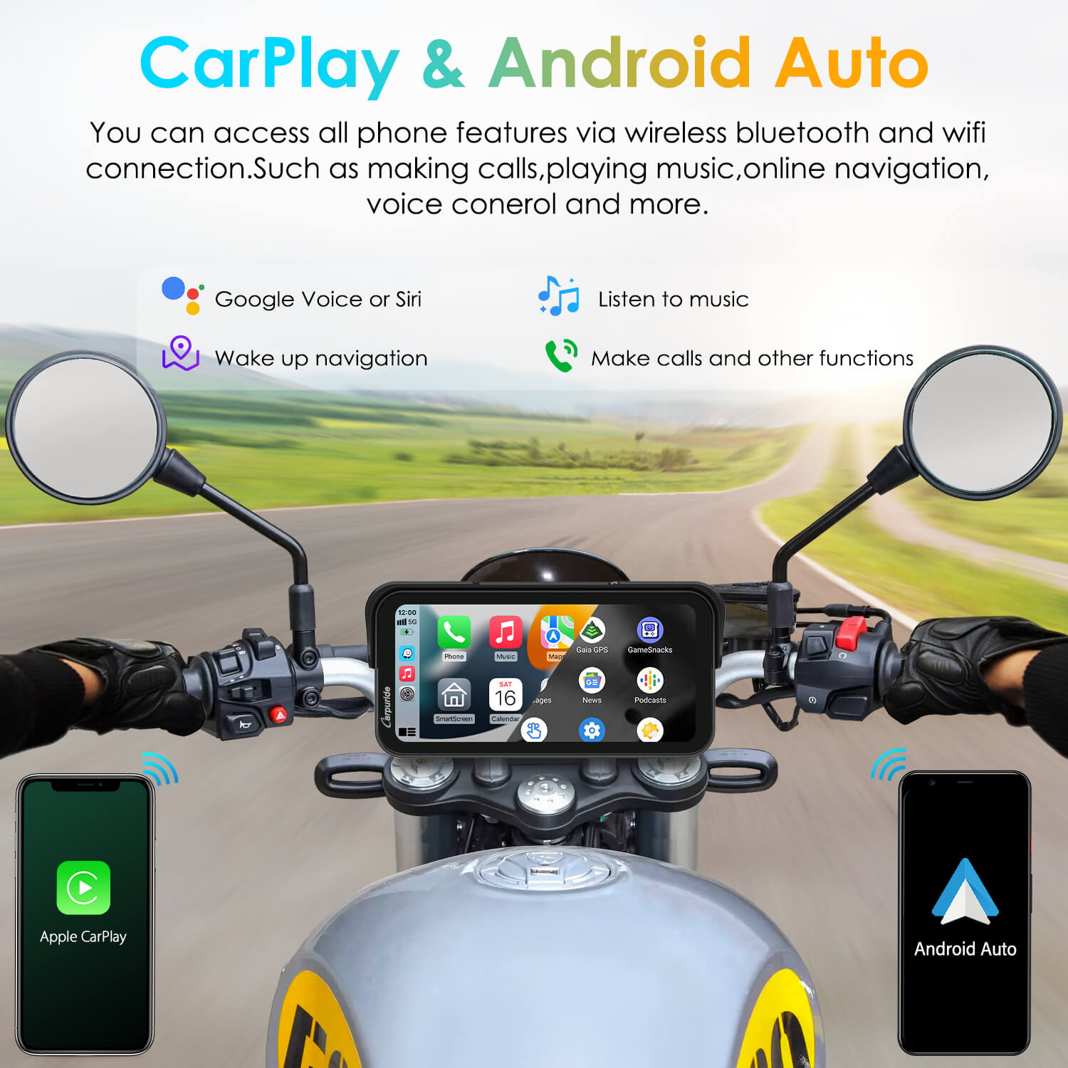 Carpuride W603 Motorrad CarPlay-Display IP67 wasserdicht