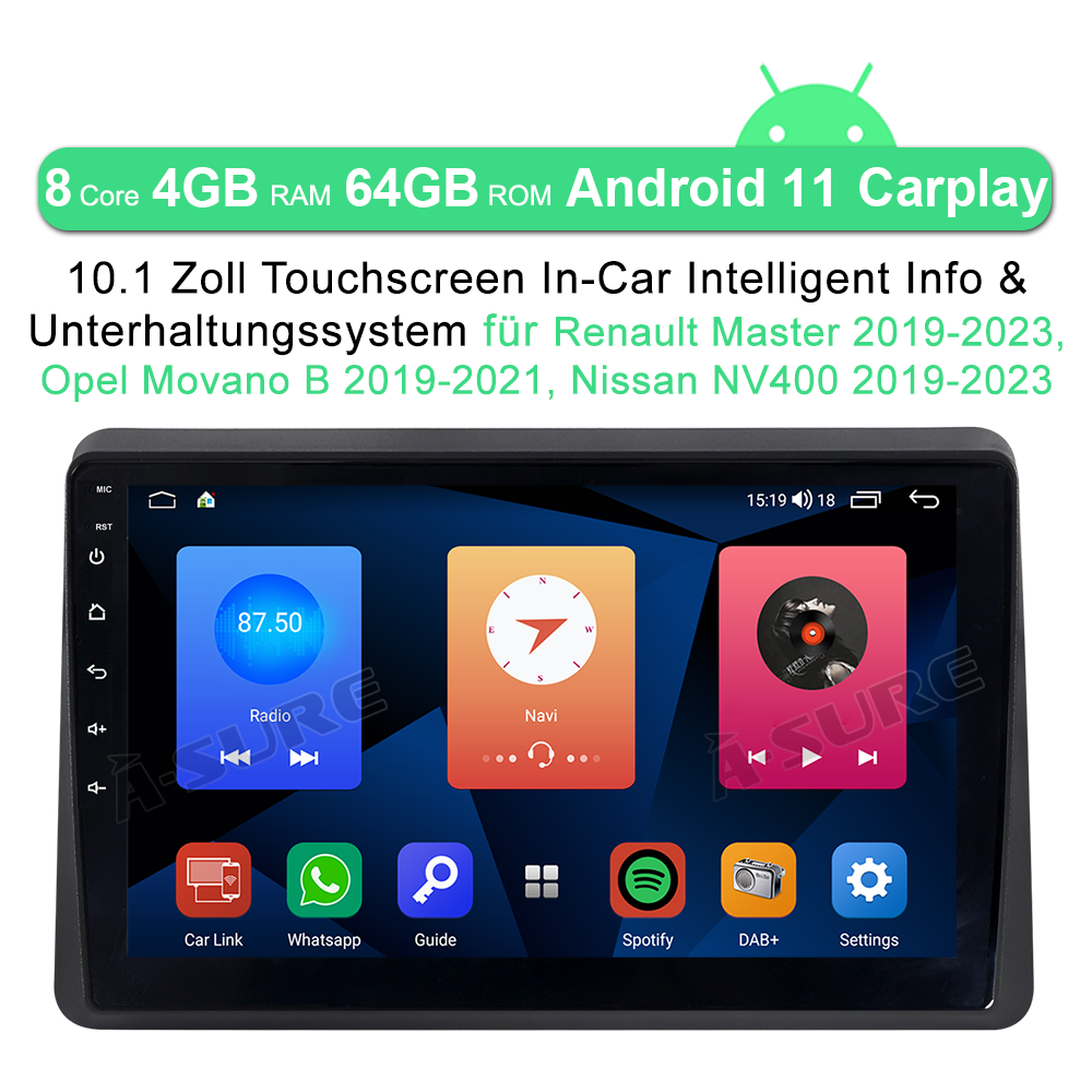 A-Sure GPS car radios Autoradio für Renault Master Movano NV400 4+64GB