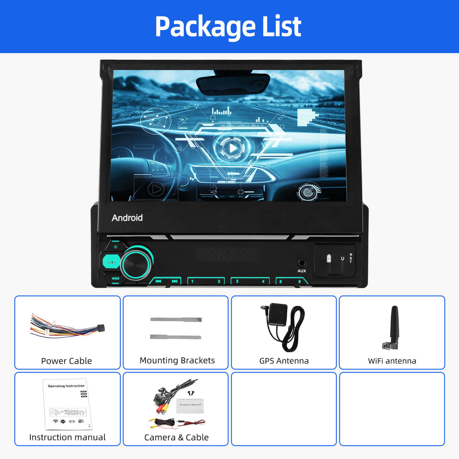 ESSGOO Car Stereo FR7002 Autoradio 7 Zoll Single-DIN ausfahrbar